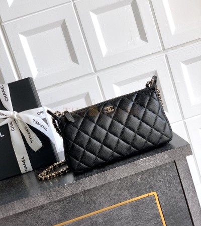 CHANEL 25A CLUTCH ON CHAIN BAG BLACK CAVIAR LEATHER SIZE 21×12×5.5CM