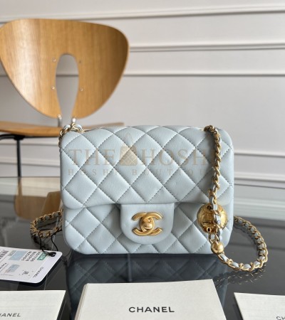 CHANEL CLASSIC FLAP SMALL BAG (AS1786) GLACIER BLUE GOATSKIN VINTAGE GOLD HARDWARE 13×18×7CM MASTER QUALITY