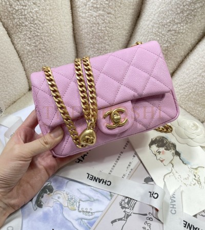 CHANEL CLASSIC FLAP SMALL BAG (AS1786) GLACIER PINK GOATSKIN VINTAGE GOLD HARDWARE 13×18×7CM  MASTER QUALITY